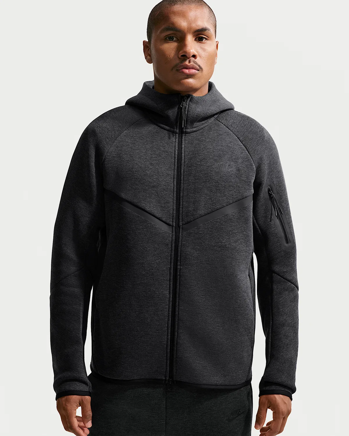 Мужская флисовая ветровка Nike Tech на молнии, Black Heather/Black