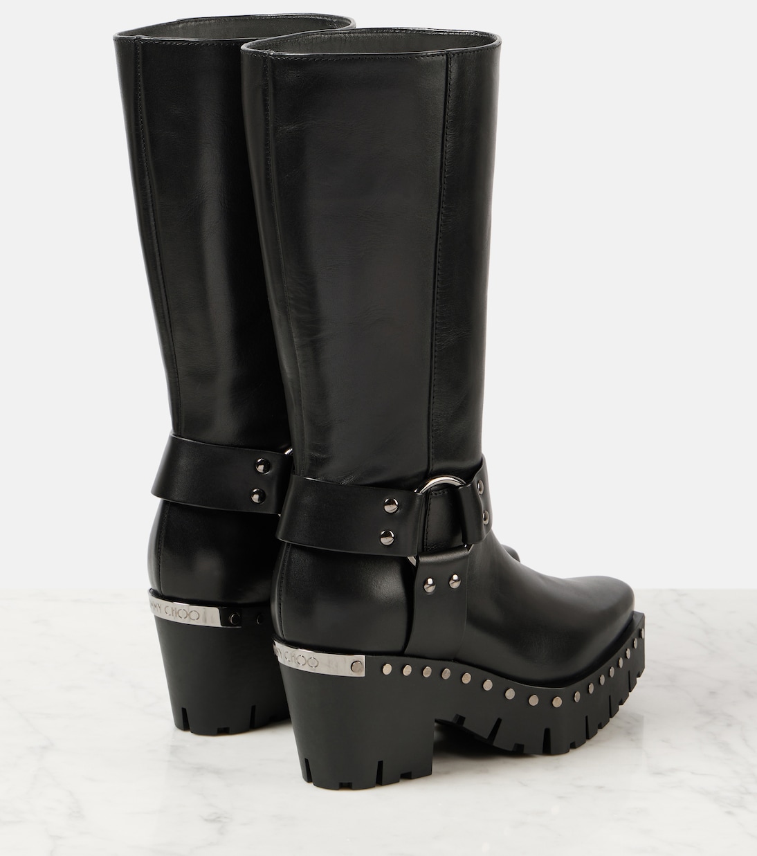 Кожаные байкерские ботинки Quinn 75 с заклепками Jimmy Choo, черный — фото 2