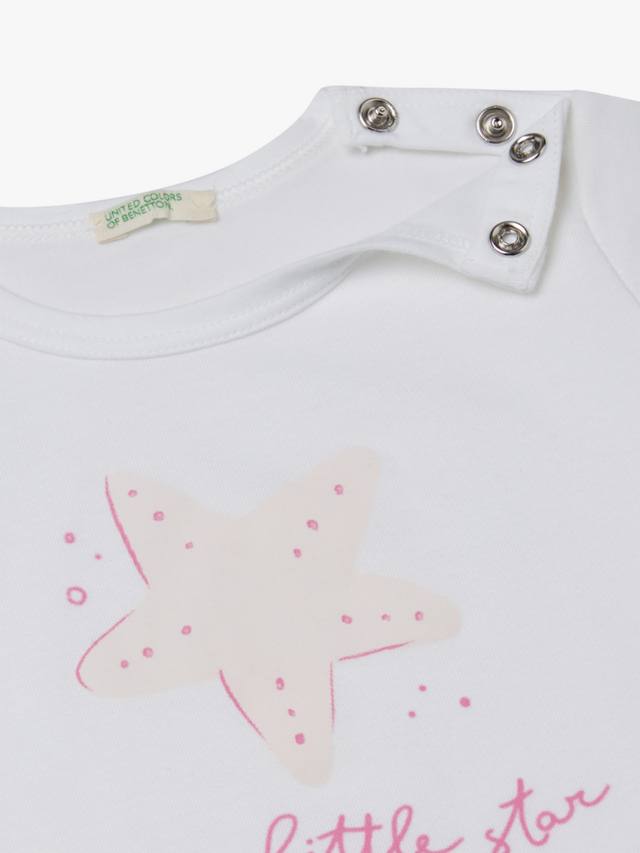 Детская футболка с хлопковым звездным принтом Benetton, Optical White — фото 3