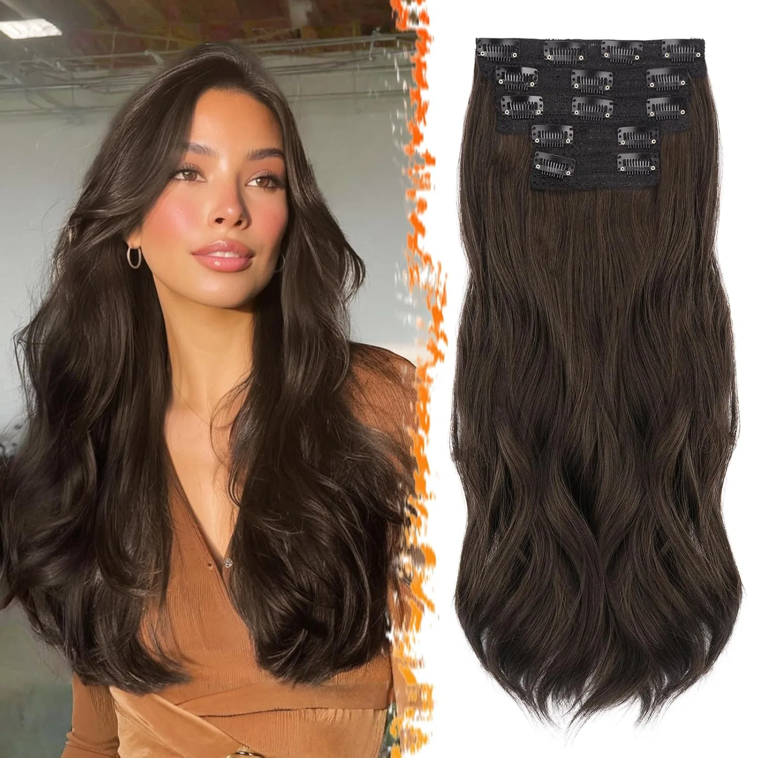 Накладные волосы на заколках BARSDAR 50 см, волнистые Barsdar, Dark Brown