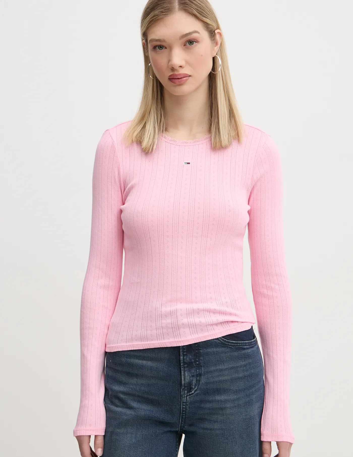 

Хлопковый топ с длинными рукавами Tommy Jeans, розовый