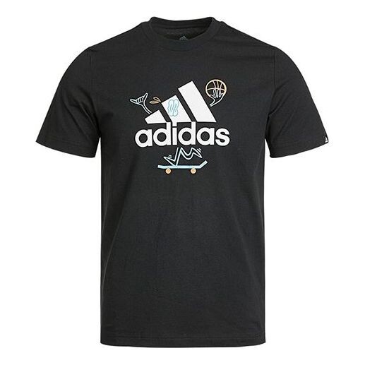 

Футболка causual sports round collar printing male black Adidas, черный