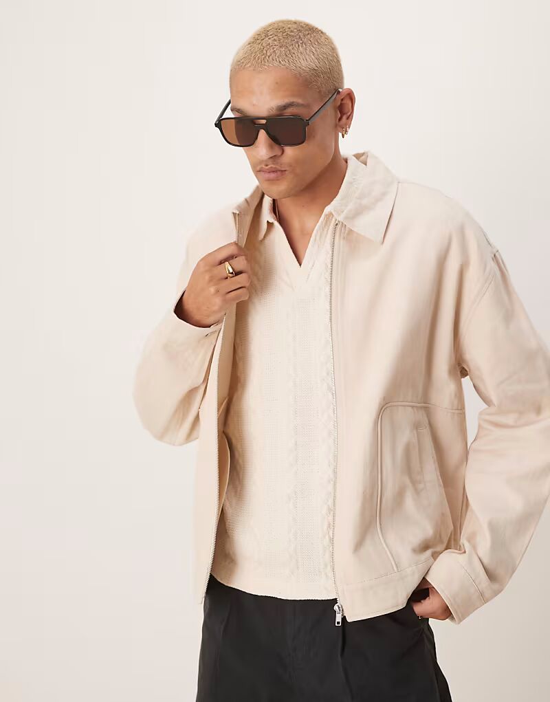 

ASOS DESIGN Премиум льняная куртка свободного кроя из смеси хлопка и льна свободного кроя в каменном цвете