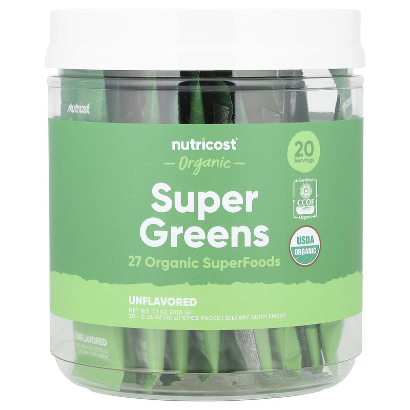 

Nutricost, Органическая суперзеленая, без добавок, 20 пакетиков по 10 г (0,36 унции)
