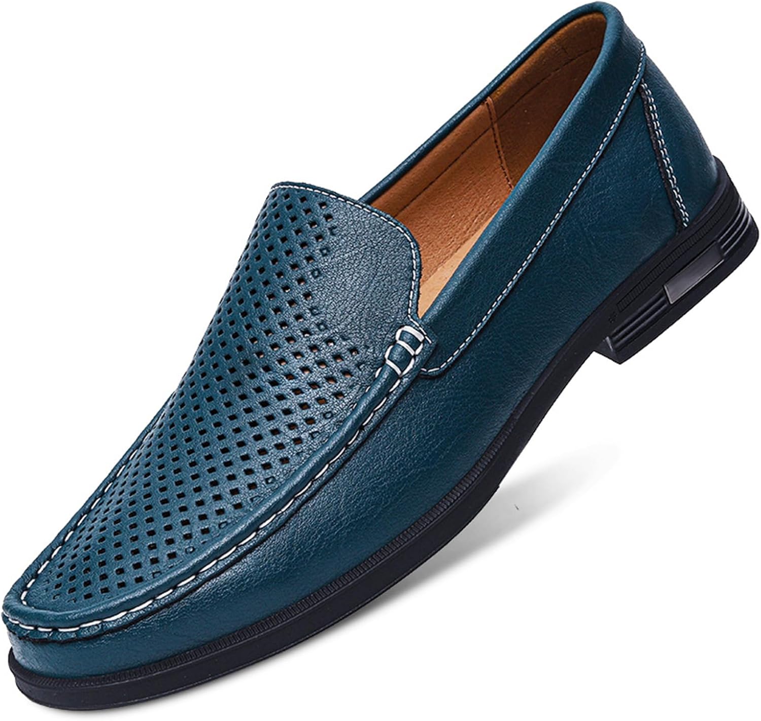 

Мужские лоферы из натуральной кожи без шнурков, повседневные, с перфорацией для вентиляции, комфортные, мягкая подошва, плоские, и повседневной носки Xoekd, голубой