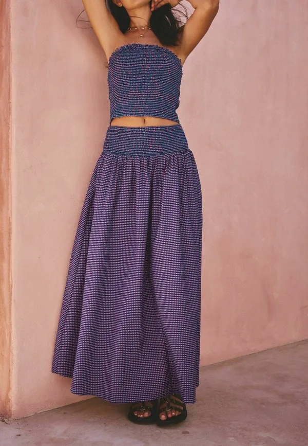 Длинная юбка прямого кроя с присборенным поясом Next, Purple Blue Gingham