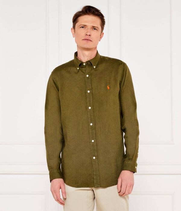 

Льняная рубашка Custom fit Polo Ralph Lauren, серый