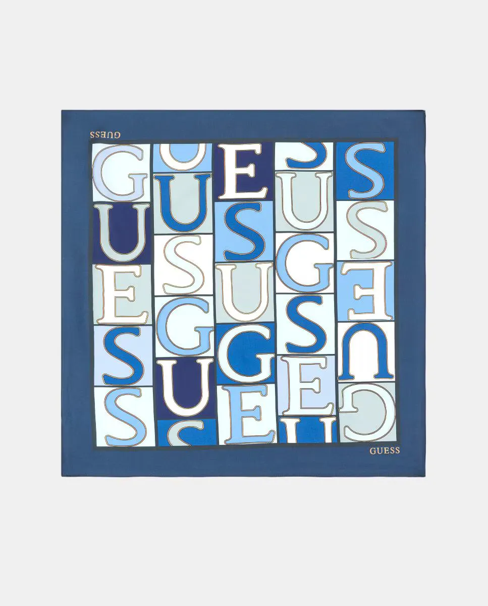 

Шарф Guess в клетку с принтом, темно-синий