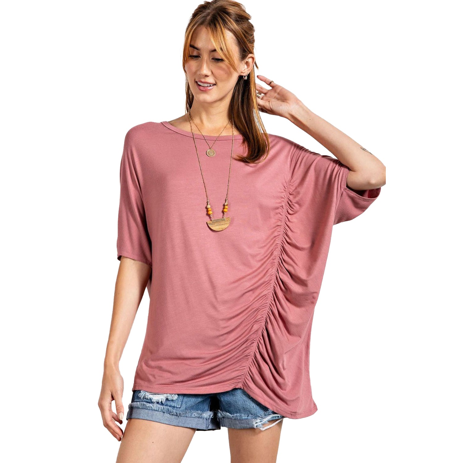 

Свободный крой и сборчатый топ FASHNZFAB, цвет mauve
