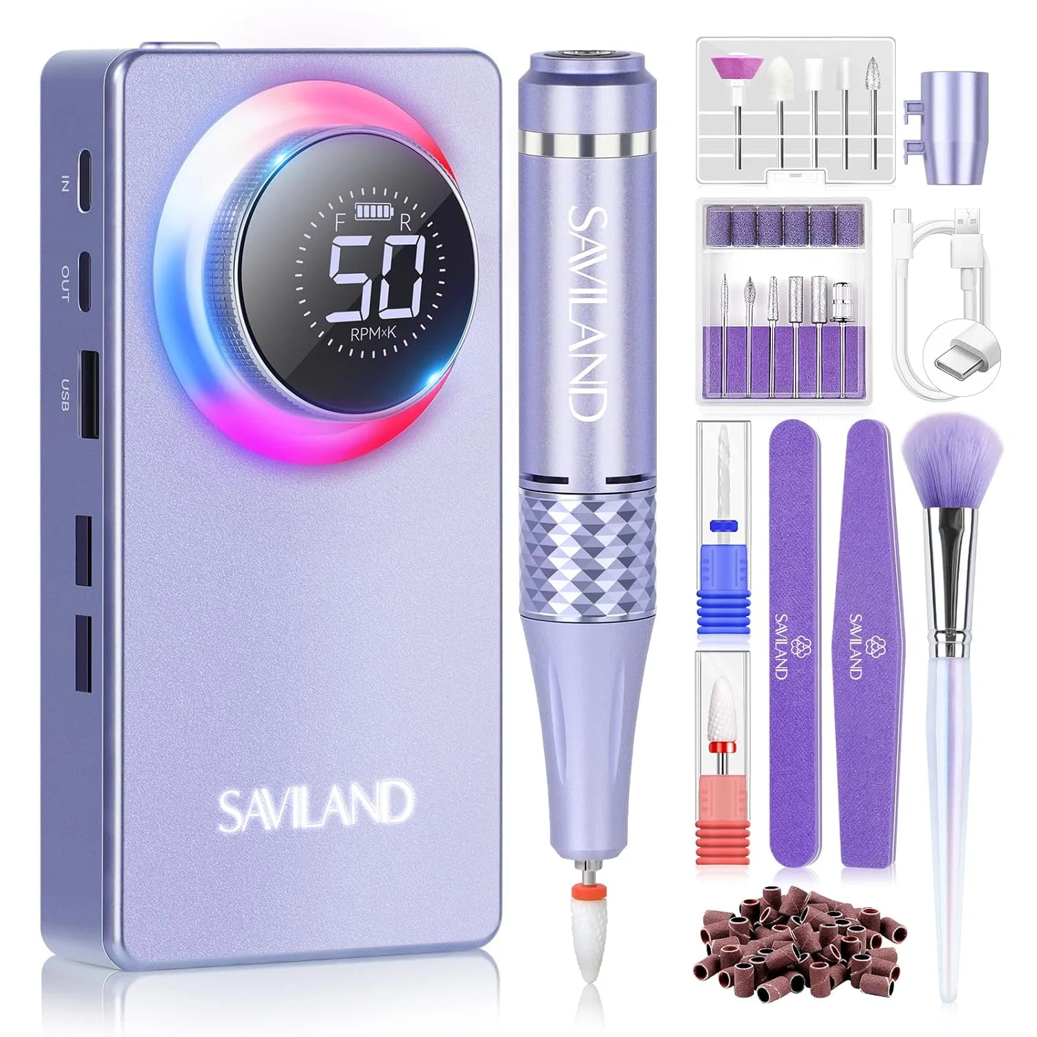 Профессиональный электрический фрезер для ногтей Saviland 50 000 об/мин Saviland, Purple
