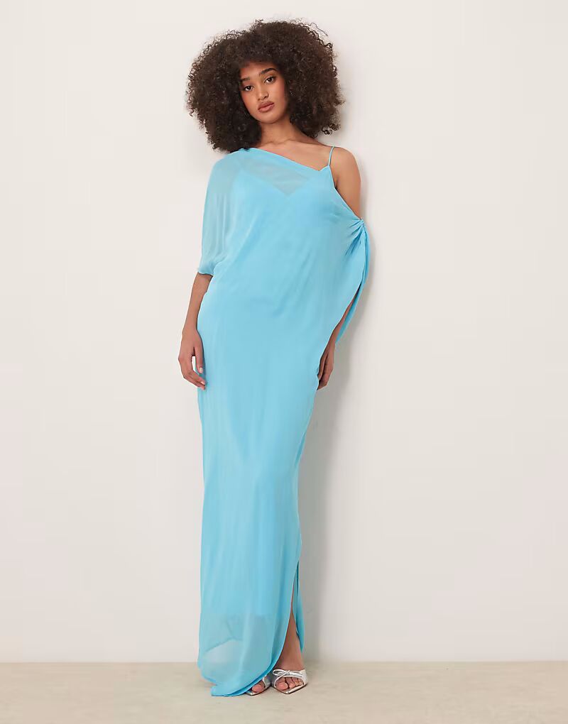 

Платье макси ASOS DESIGN Goddess с двухслойной драпировкой и цветными блоками ярко-синего цвета