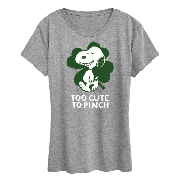 

Женская футболка с принтом «Peanuts Snoopy Too Cute To Pinch» Licensed Character, серый