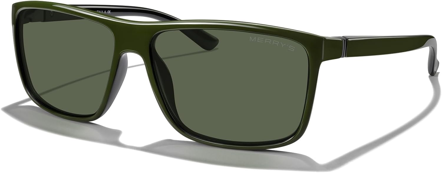 

Прямоугольные поляризованные спортивные солнцезащитные очки MERRY'S для мужчин и женщин, для езды на велосипеде, вождения, рыбалки, с защитой UV400, модель S8225, Green Frame/Gray Metal/G15 Lens