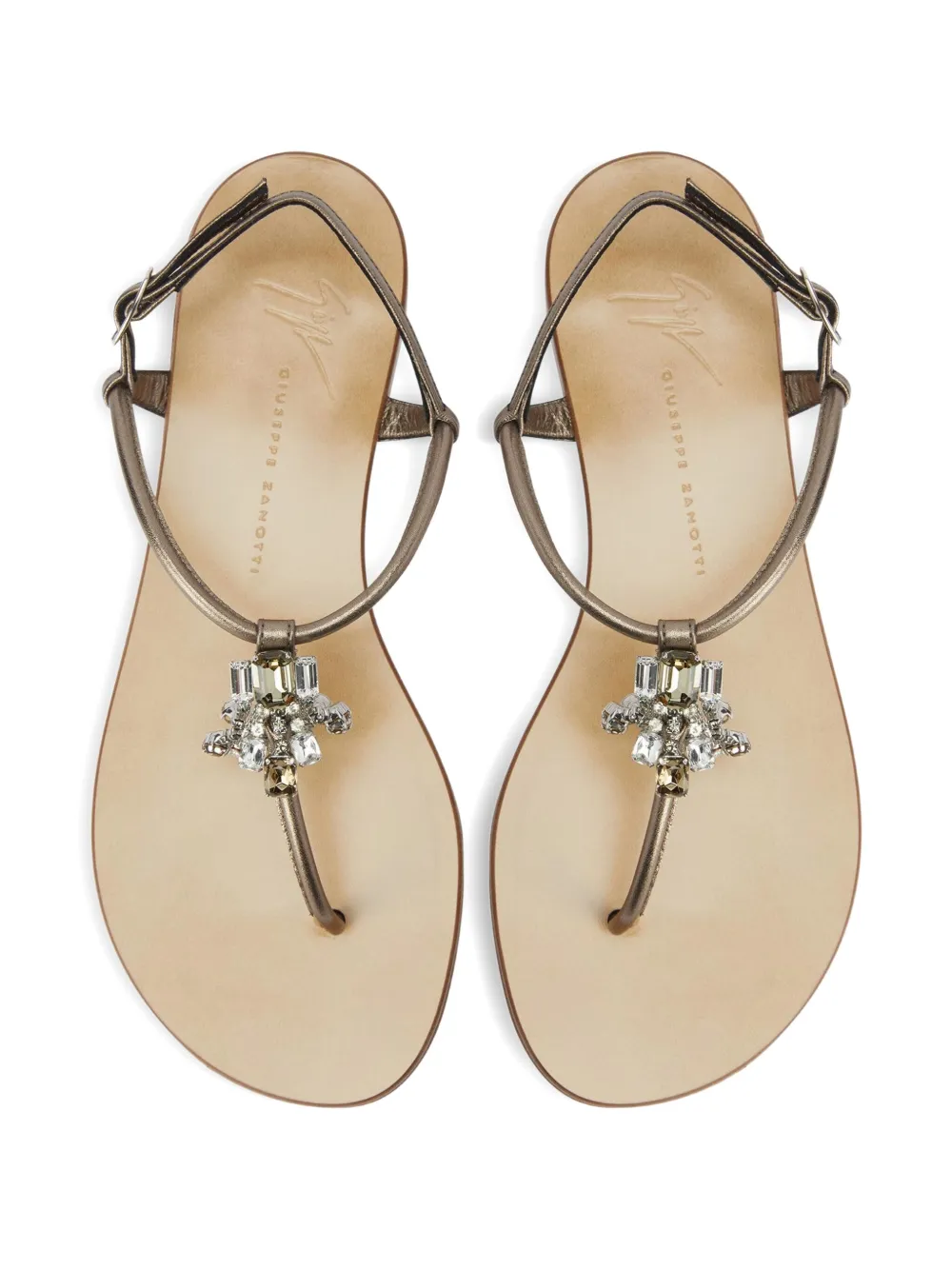 Босоножки Glenda с украшением из кристаллов на плоской подошве Giuseppe Zanotti, золотистый — фото 3