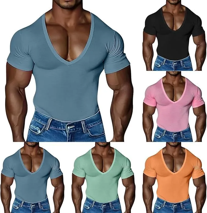 Мужская футболка с глубоким V-вырезом, Slim Fit, для тренировок — фото 2