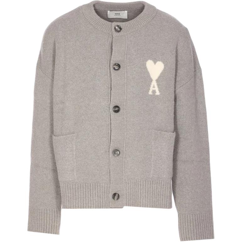 

Кардиган Ami Paris с интарсией логотипа AMIPARIS, серый