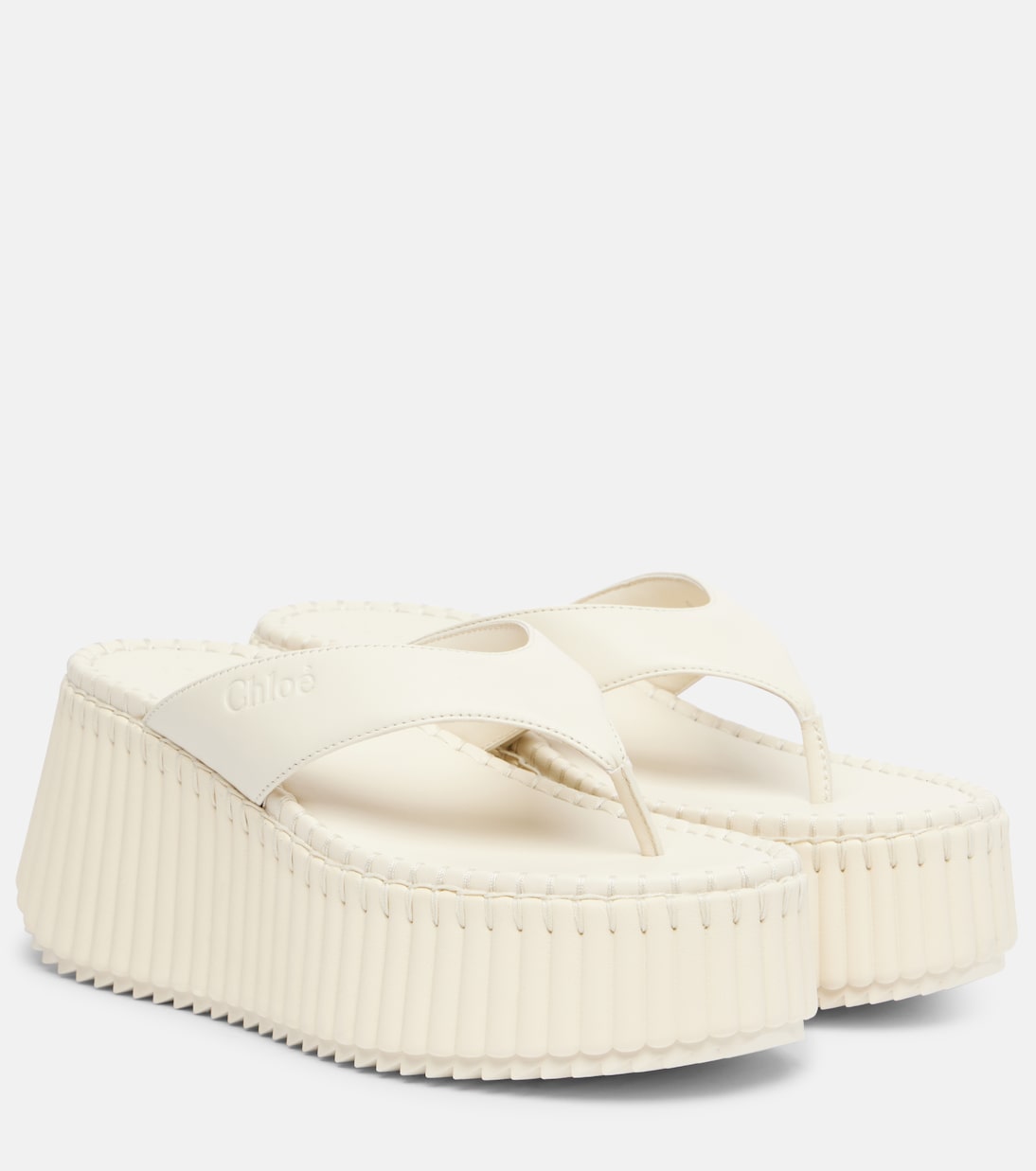Наименование товара: кожаные сандалии-шлепанцы на платформе Nama 80 Chloé, Eggshell