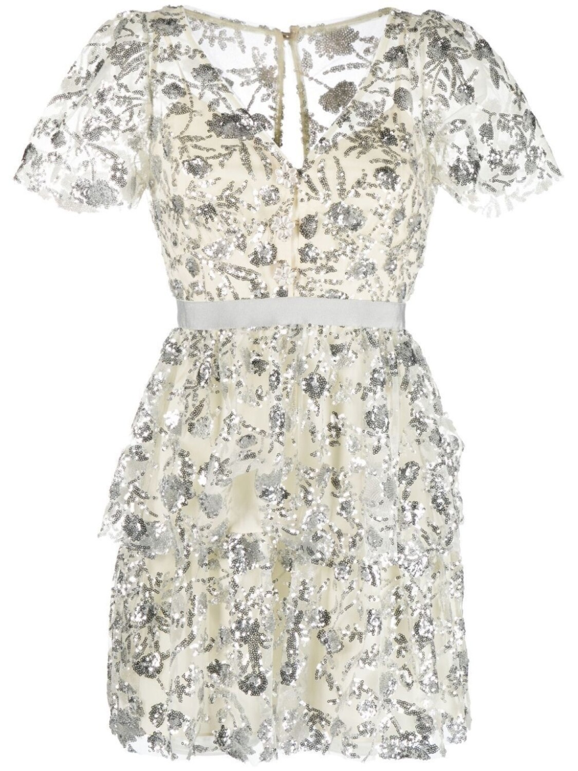 

Self-Portrait sequined tiered minidress, нейтральный цвет