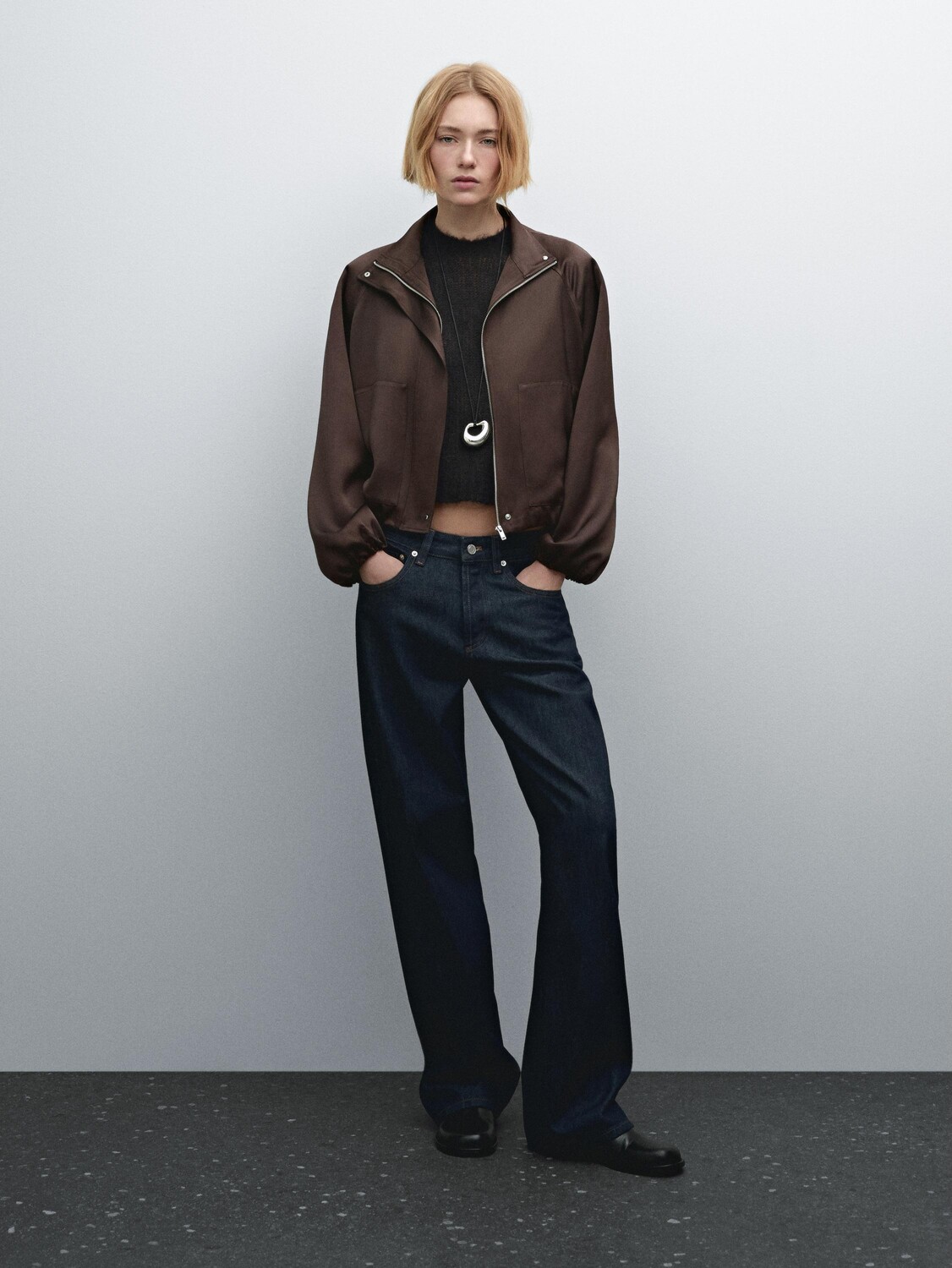 

Атласная куртка-бомбер со сборками Massimo Dutti, бургундия