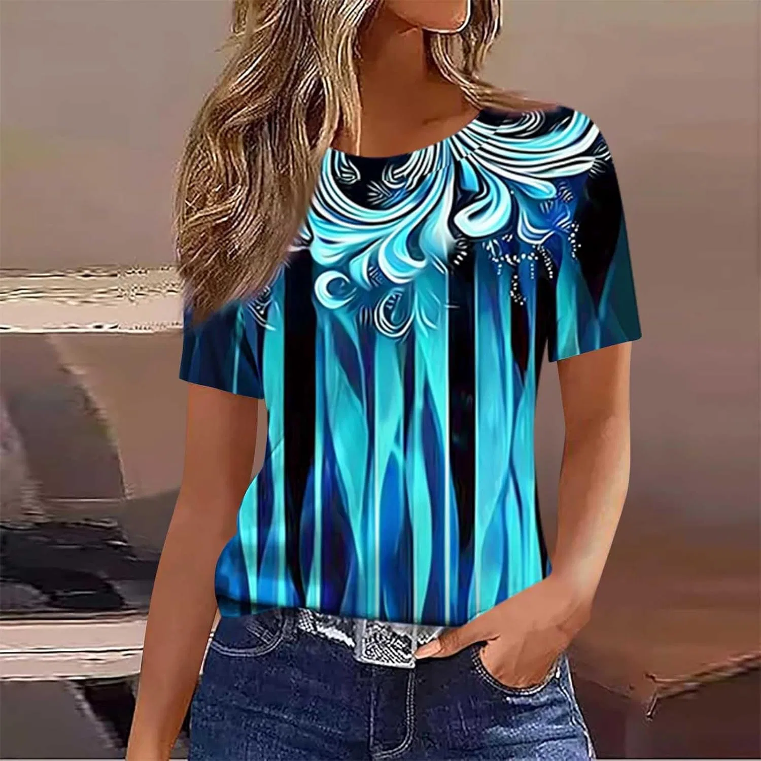 Женская рубашка с цветочным принтом, Generic, 4a-blue — фото 2