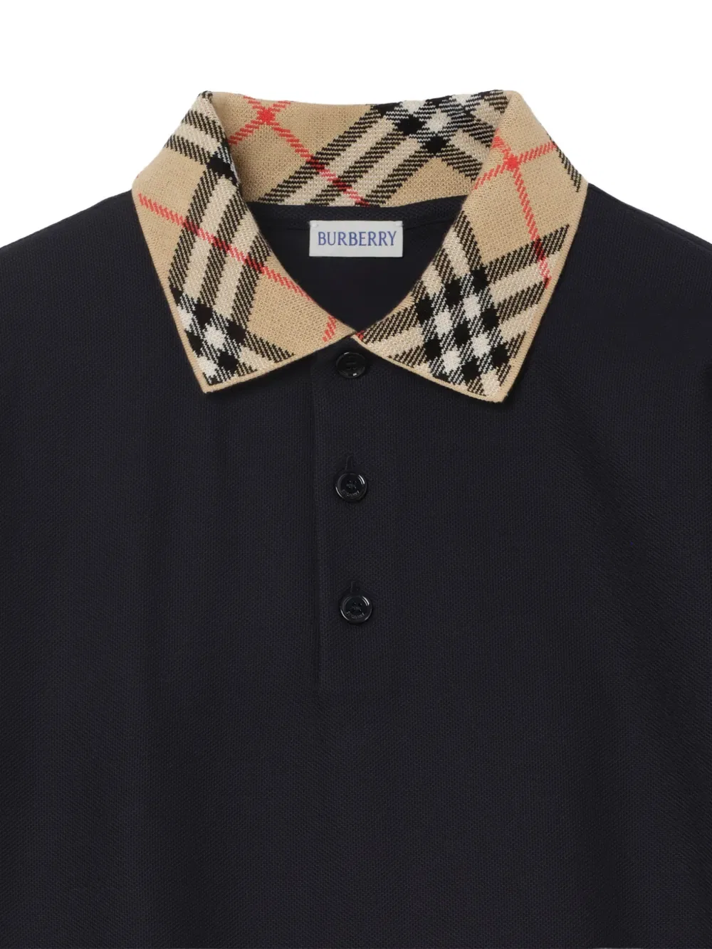 Рубашка-поло Burberry хлопковая с клетчатым воротником, приталенный крой, темно-синий — фото 4