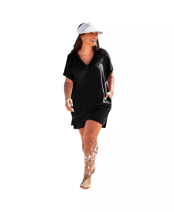 

Женская туника-пончо из легкого френч терри Swimsuits for All, черный