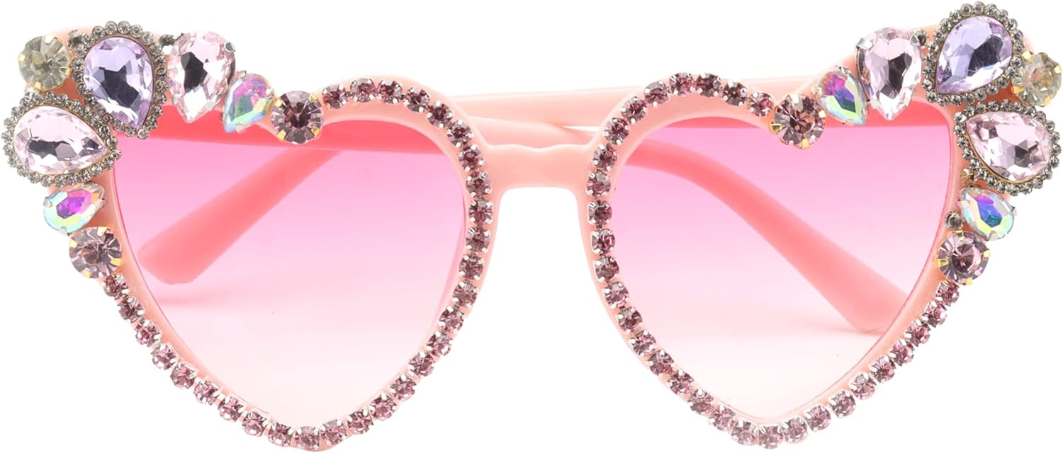 

Солнцезащитные очки в форме сердца со стразами для женщин, винтажные, с бриллиантами, большие, для вечеринок, с защитой от ультрафиолета UV400 bullabulling, Pink Clear