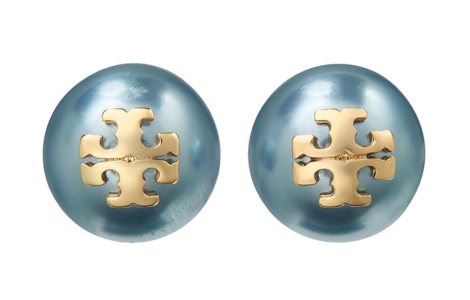 

TORY BURCH Латунные серьги-гвоздики с искусственным жемчугом и титановым покрытием женские голубые