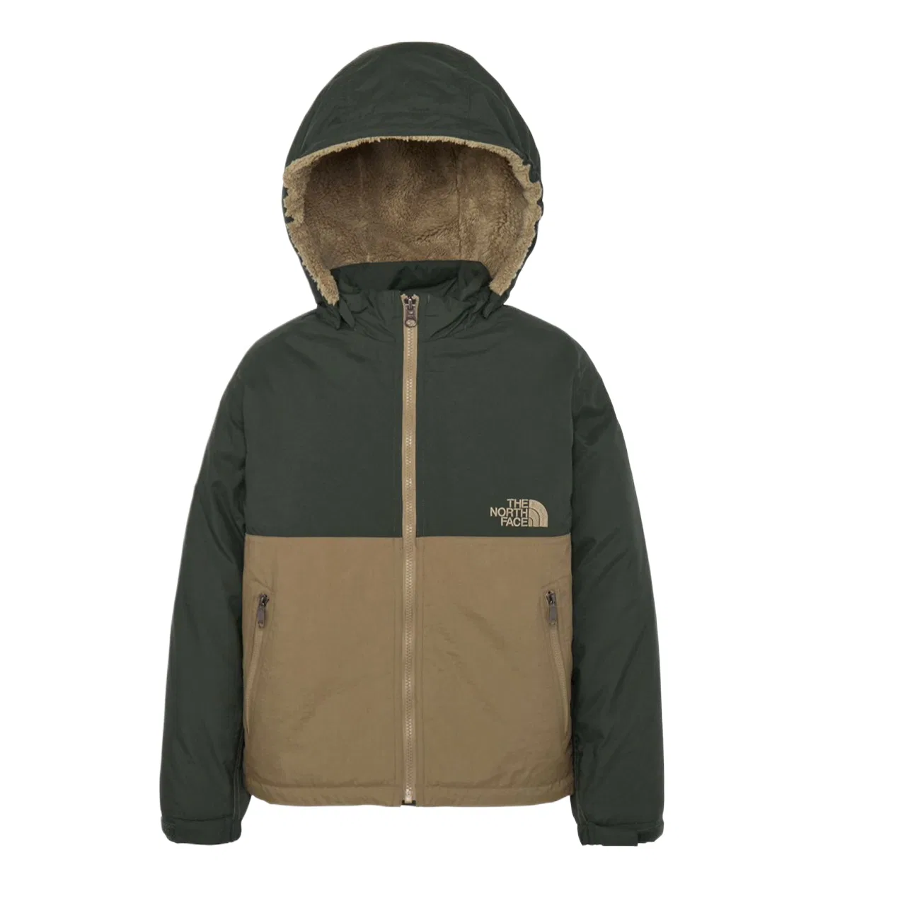 Детская куртка с отстегивающимся капюшоном утепленная THE NORTH FACE, High Mountain Color X Classic Khaki