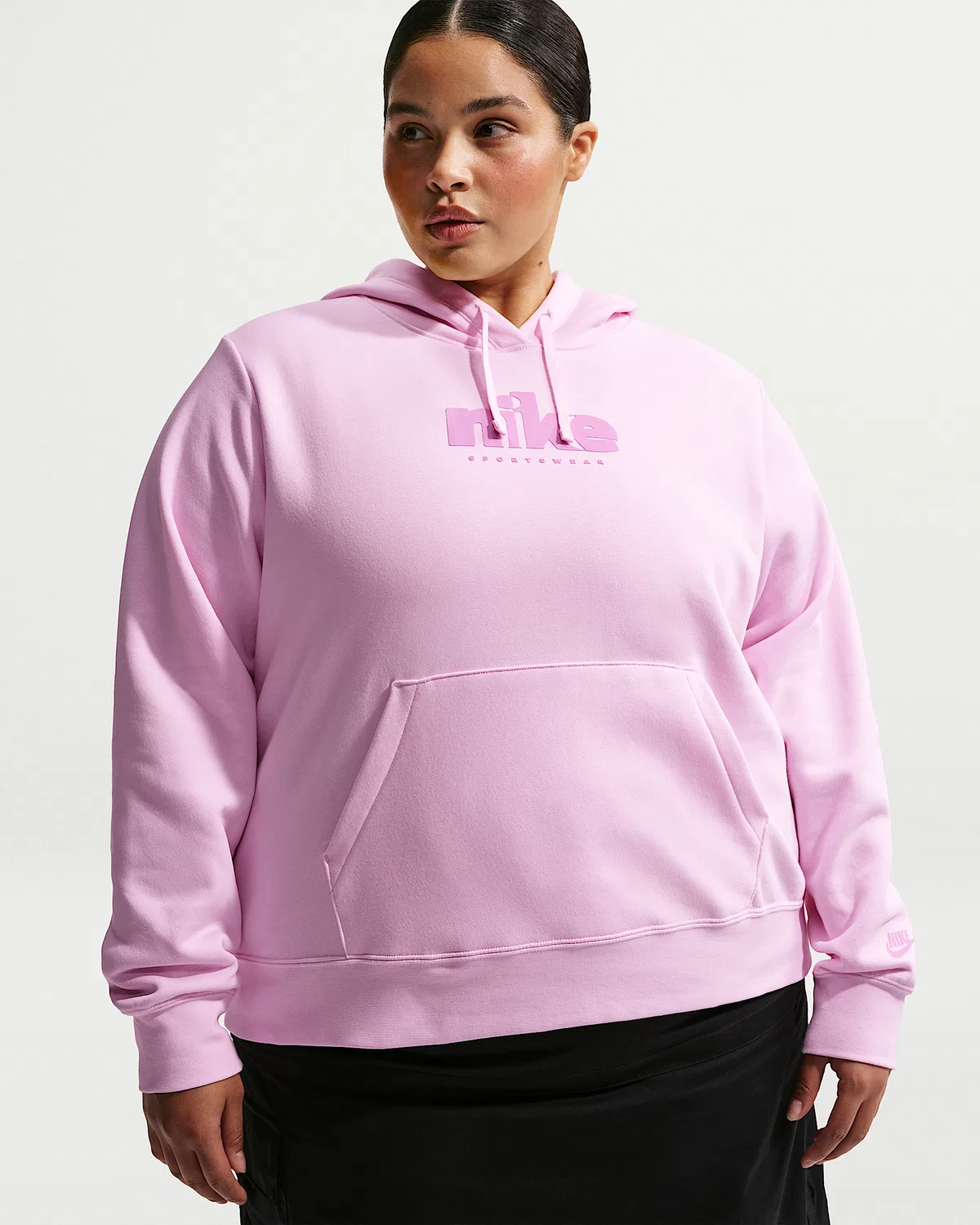 Женская худи с принтом (плюс сайз) Nike Sportswear Club Fleece, Pink Foam/Light Magenta