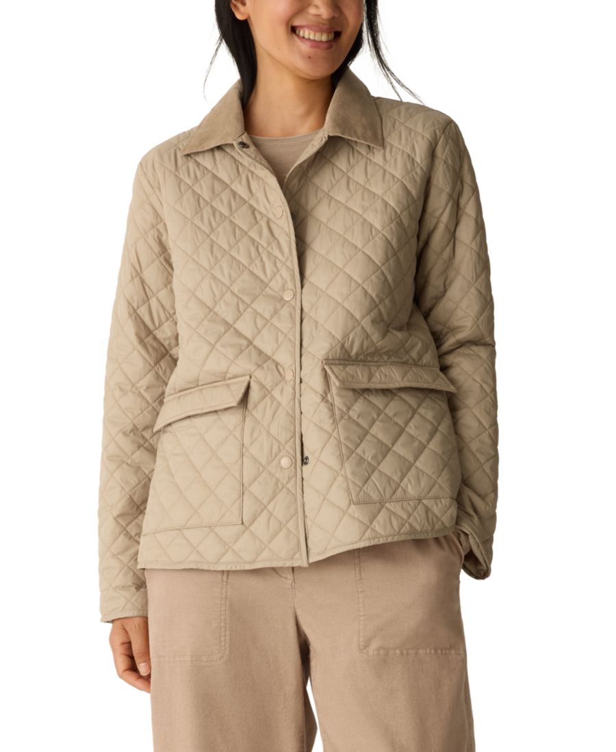 

Женская классическая стеганая куртка с воротником Eileen Fisher, Biscuit