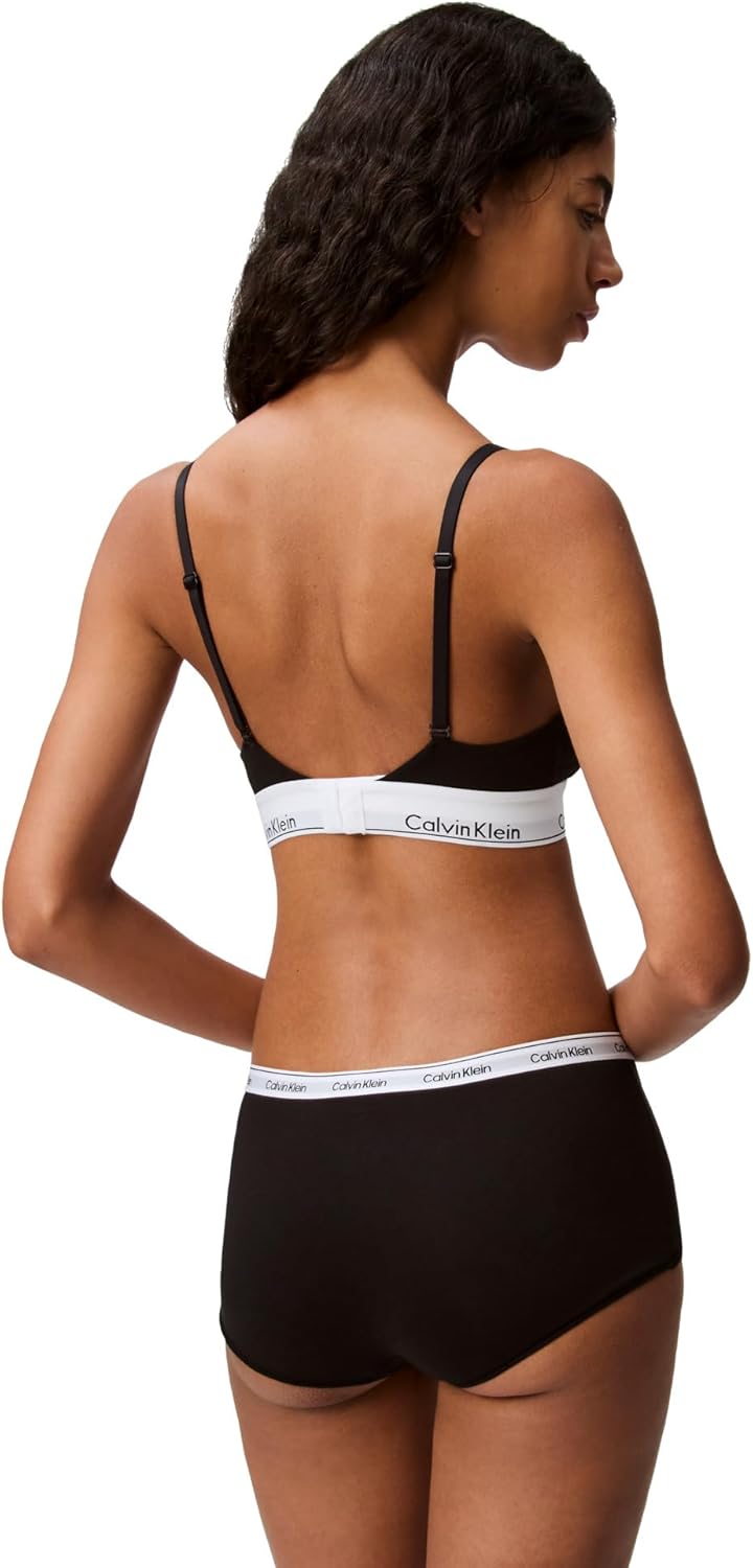 Женский современный хлопковый бюстгальтер-бралетт Calvin Klein с треугольными чашечками и легкой подкладкой, с бретельками без косточек, Black — фото 2