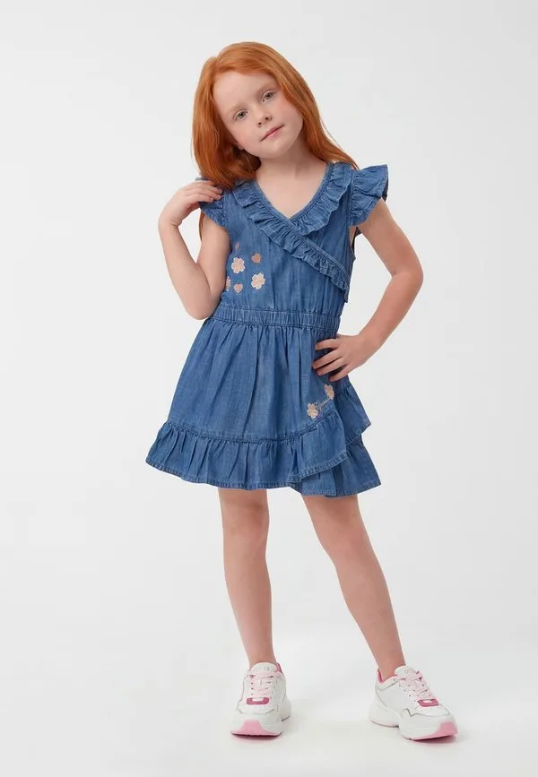 Джинсовое платье rüschenmini с клетчатой тканью Guess, Blau