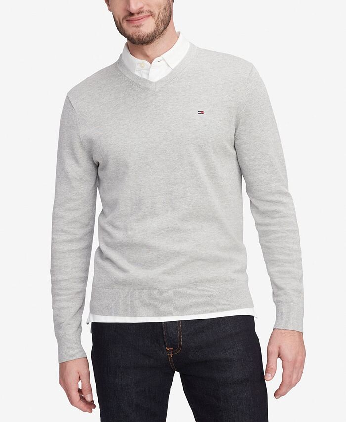 

Мужской однотонный свитер с v-образным вырезом Essential Tommy Hilfiger, серый