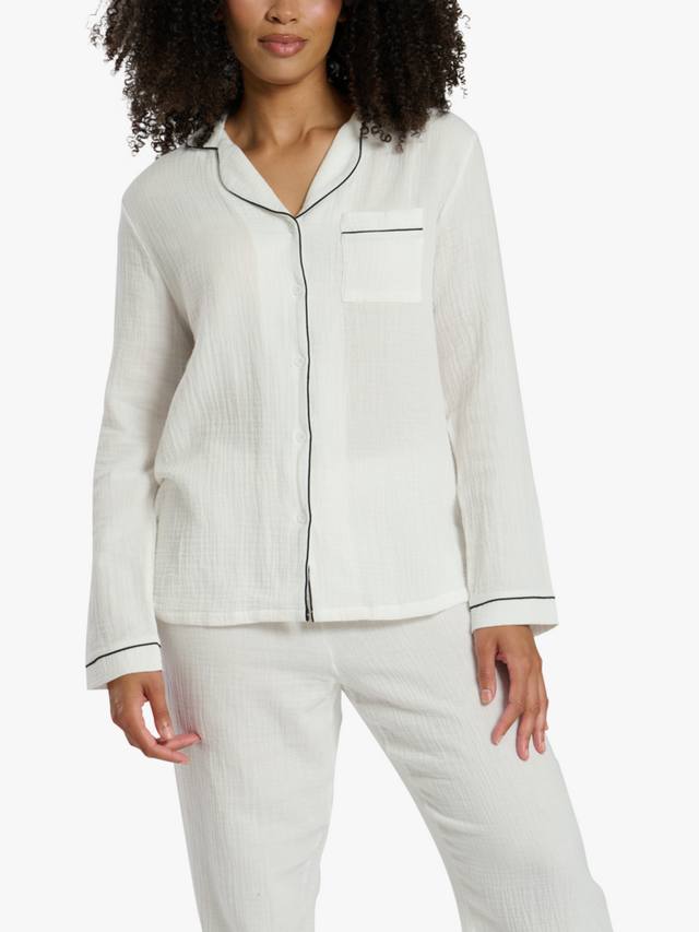 

Традиционный длинный комплект пижамы Crinkle Loungeable, White