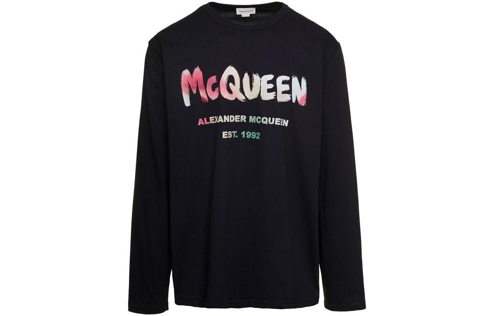 Граффити логотип принт лонгслив Alexander McQueen, черный