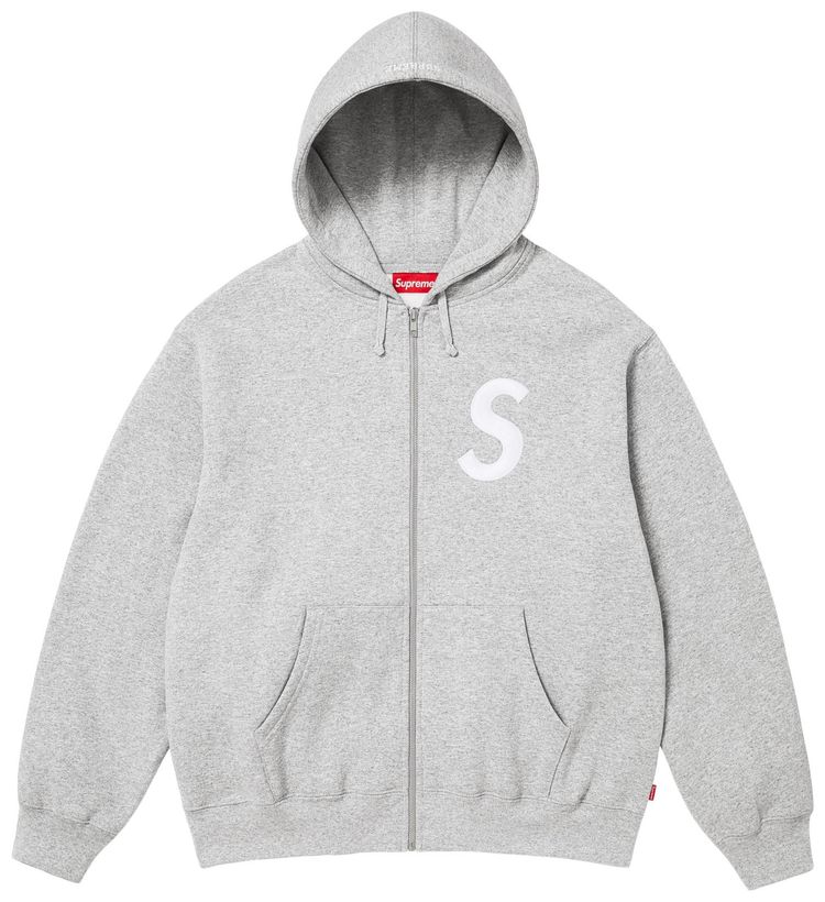 

Толстовка Supreme с капюшоном на молнии и логотипом S, серый