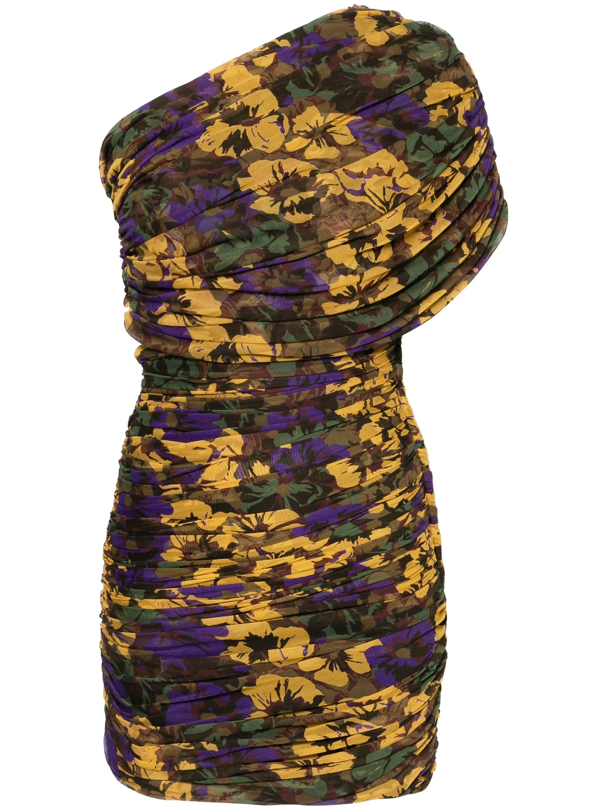 

Присборенное платье мини на одно плечо Saint Laurent, коричневый