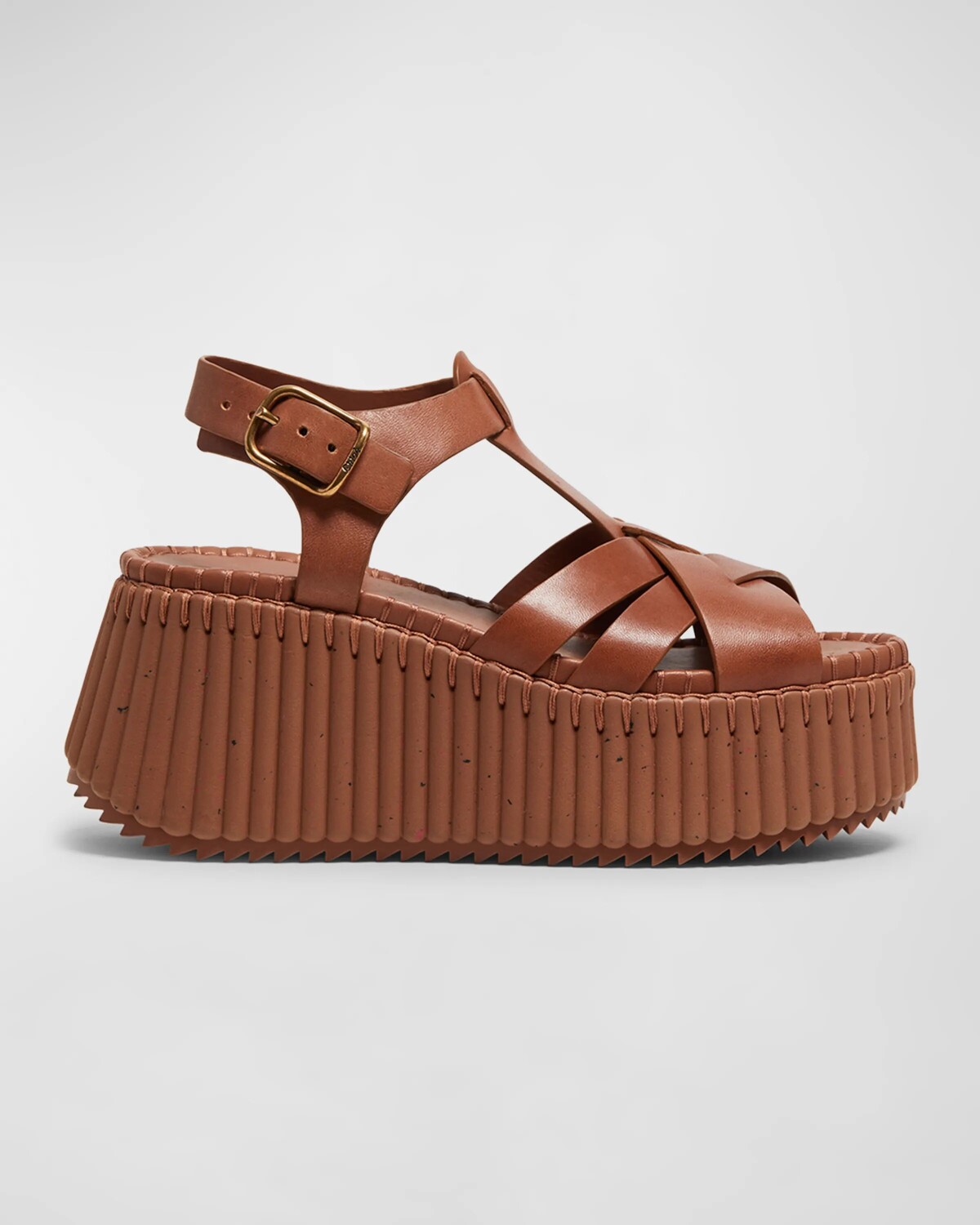 Кожаные сандалии на платформе с Т-образным ремешком Nama Chloé, цвет Ginger Brown