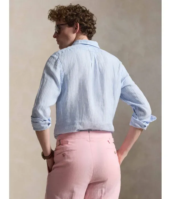 Льняная рубашка slim fit Polo Ralph Lauren, синий — фото 3