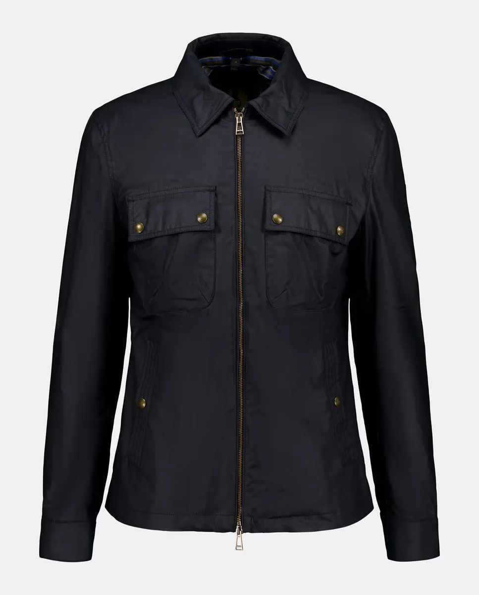 

Мужская верхняя рубашка из вощеного хлопка на четырехкарманной молнии Belstaff, темно-синий