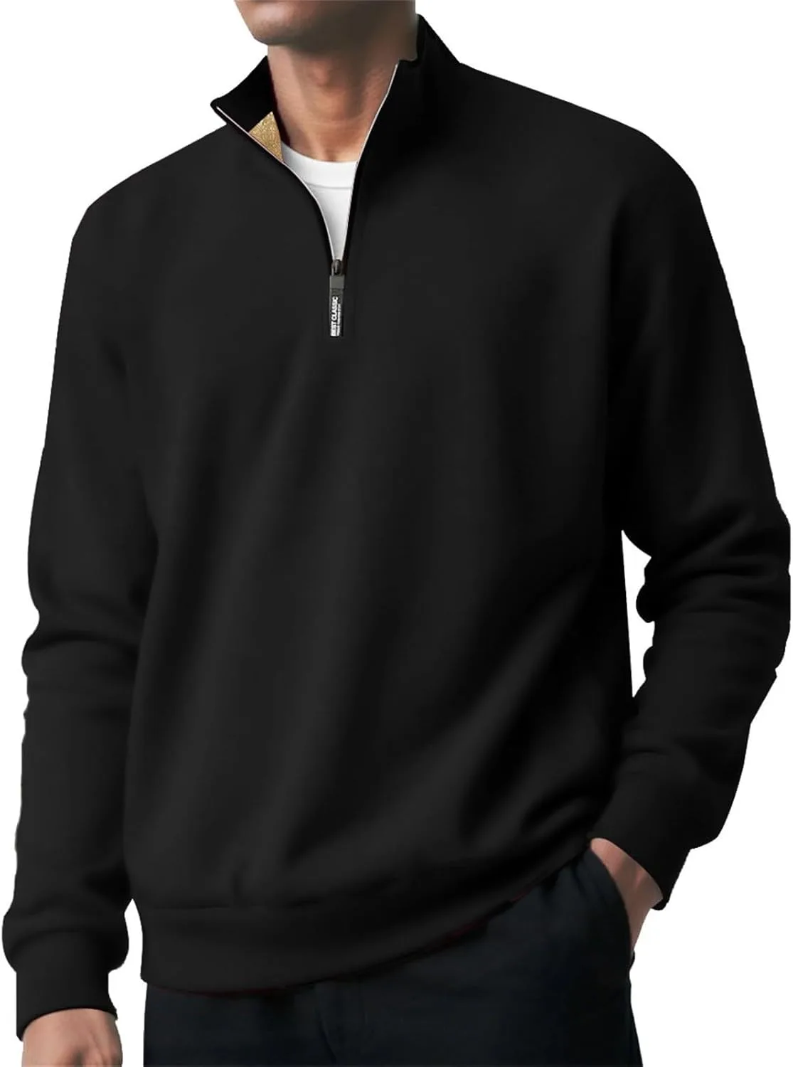 

Мужской свитер с высоким воротником и молнией на четверть, утепленный флисом