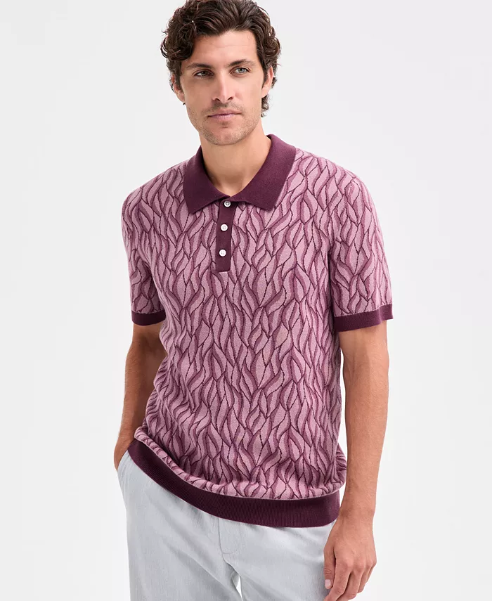 

Мужской жаккардовый свитер-поло Birdseye с короткими рукавами Alfani, фиолетовый