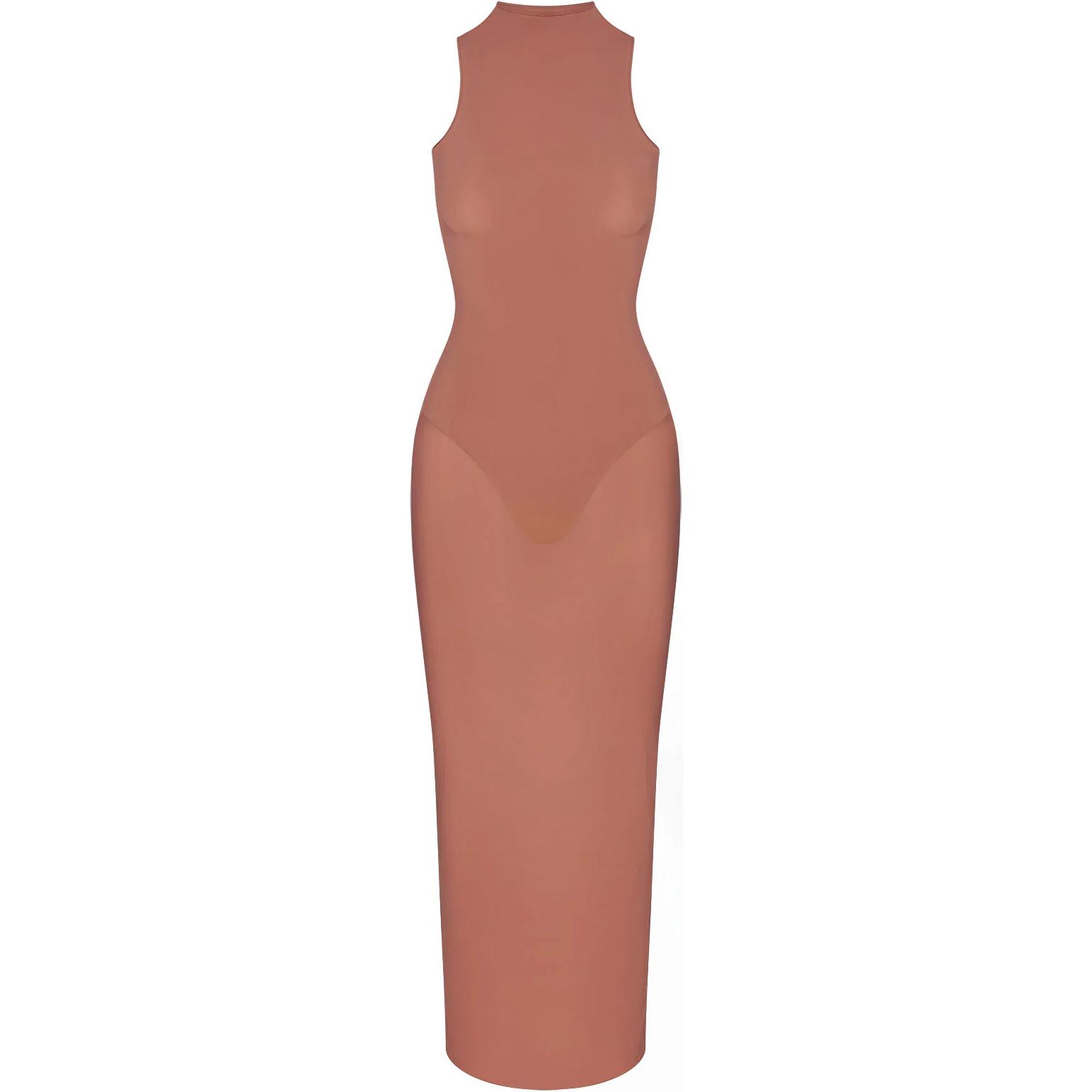 

Milky Sheer Mock Neck длинное платье без рукавов для женщин Skims, BRANDY/Brandy