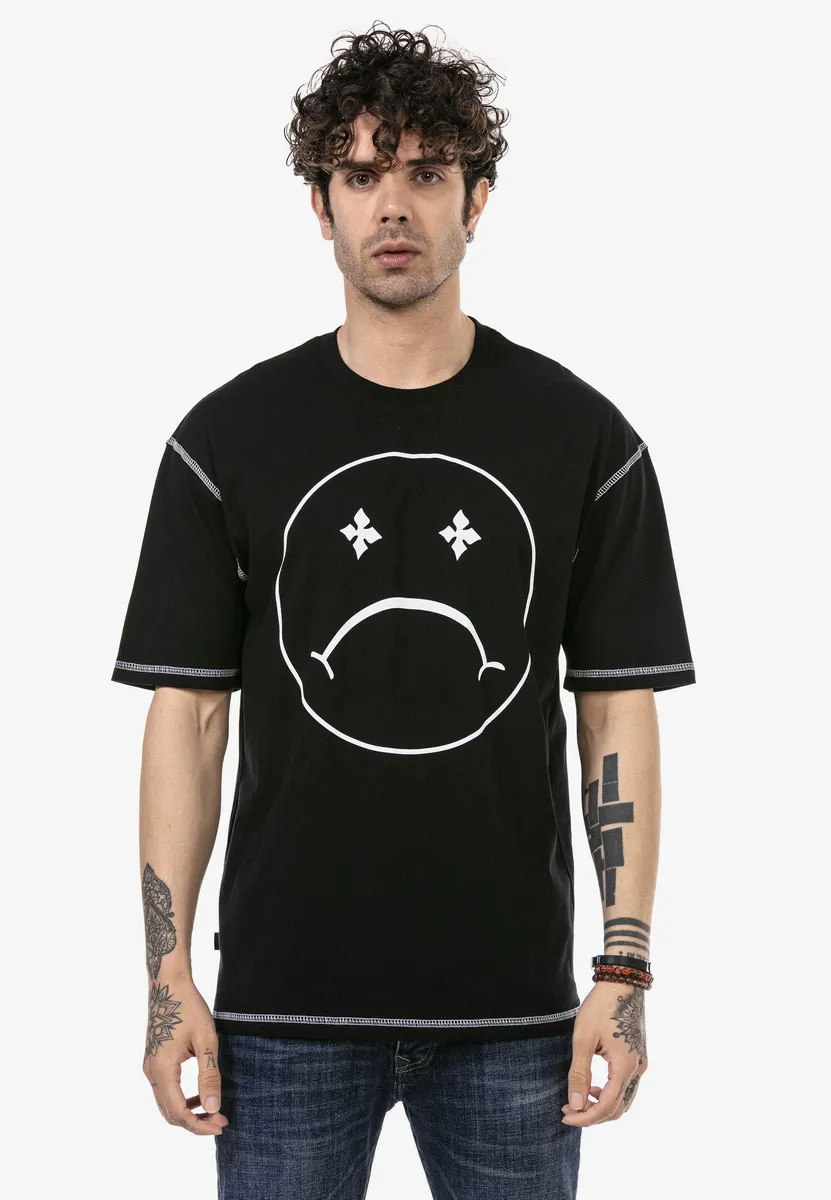 

Футболка RedBridge "Aberdeen" с модным принтом Sad Smiley спереди, черный