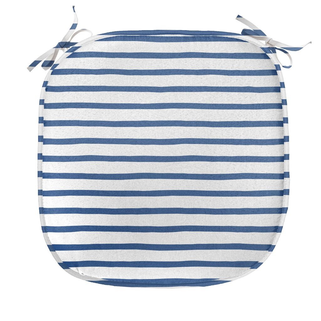 

Подушка для обеденного стула ABAKUHAUS Harbour Stripe, нарисованное вручную море, декоративная водонепроницаемая подушка с ремнями для кухонных сидений, 40 см x 40 см, темно-синий белый