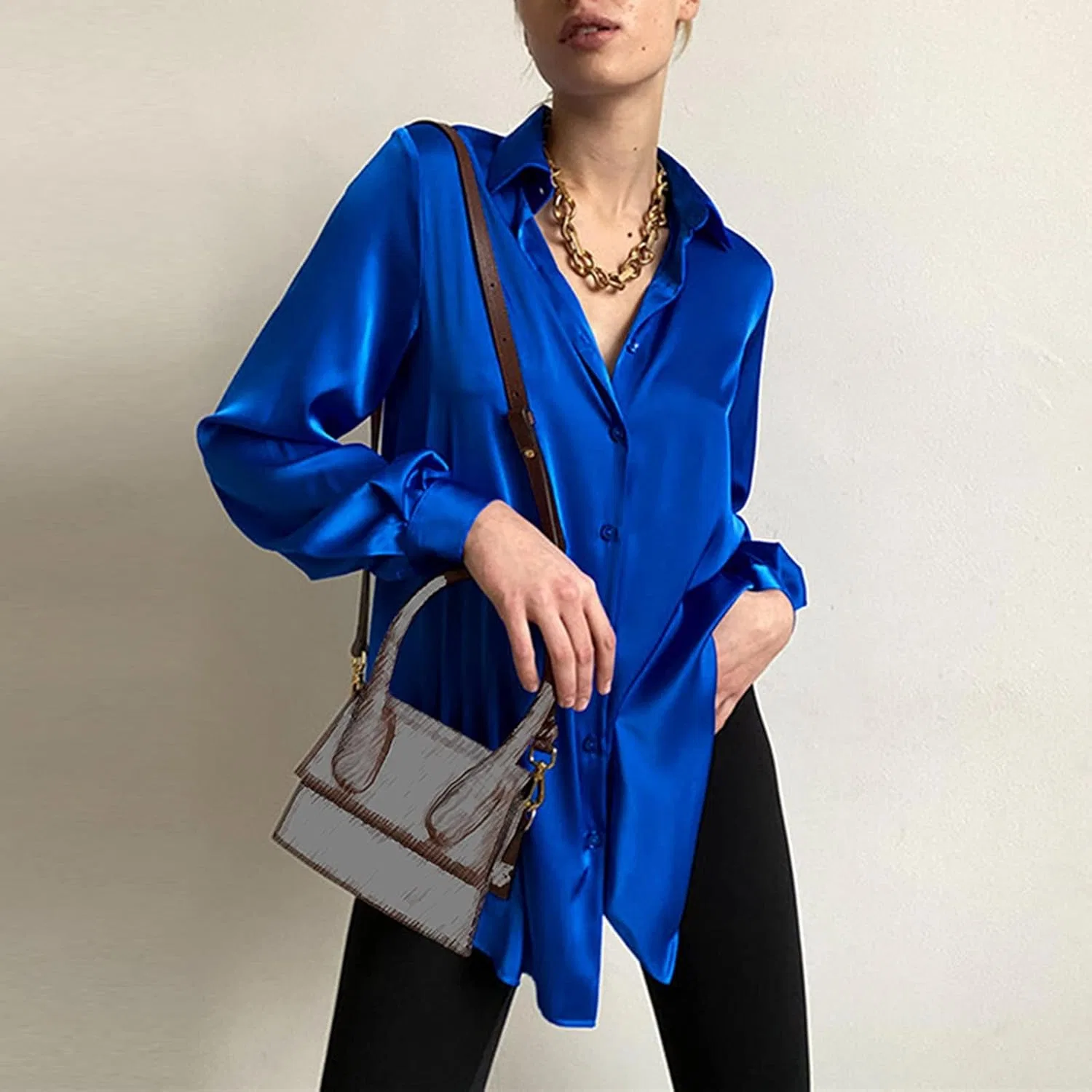 Блуза, многослойный дизайн с воротником, Women's Layering Style Shirt, синий — фото 4