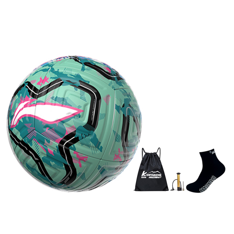 

LINING Размер 5 футбольный мяч TPU бесшовный термосварка Unisex синий зеленый