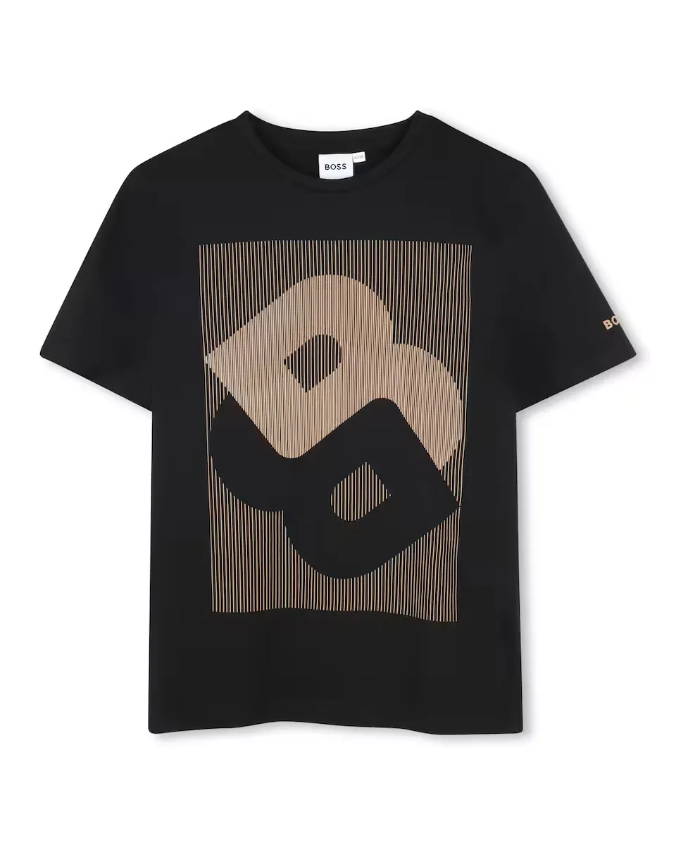 

Футболка для мальчика из 100% хлопка с рисунком спереди BOSS Kidswear, черный