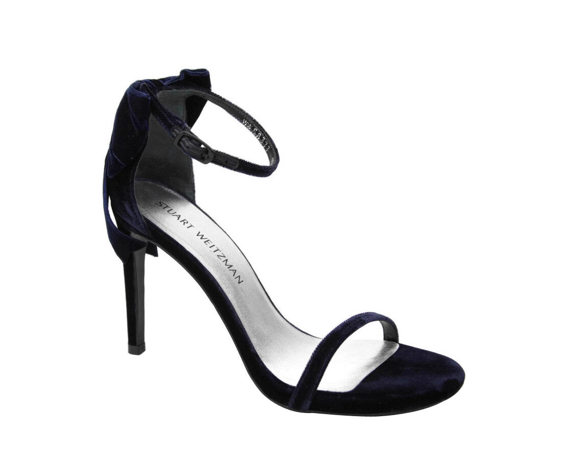Женские бархатные сандалии Mybow с ремешком на щиколотке Stuart Weitzman, темно-синий — фото 3